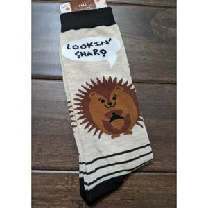 4/$20 Mens Crew Socks sz 9 13 looking sharp hedgehog fall season CUTE